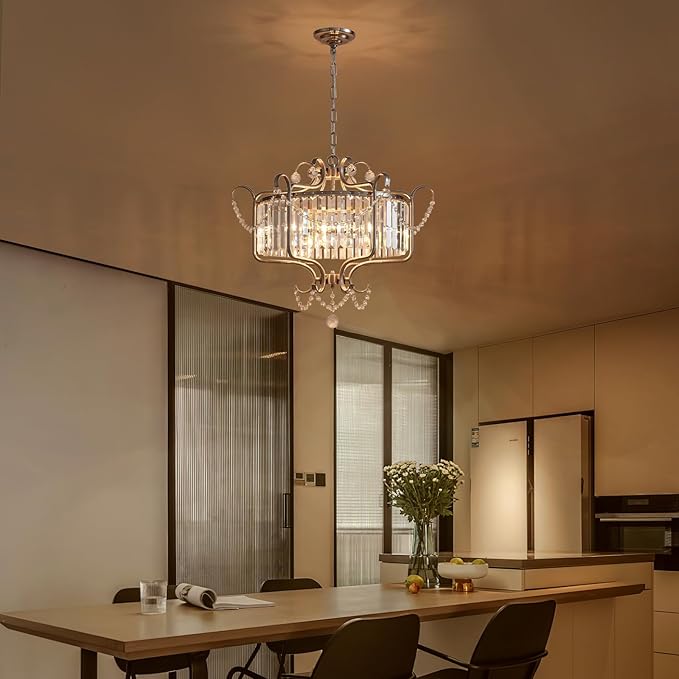 Crystal Modern Chandelier 6-Light 24" Round Brushed Nickel