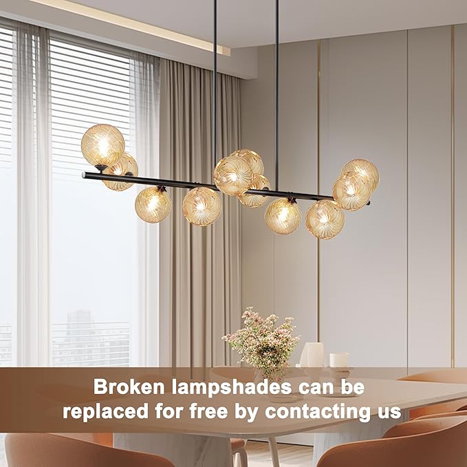 Chandeliers for Dining Room Linear Chandelier for Kitchen Island 51" Large Sputnik Linear Chandeliers with Amber Swirled Glass Large Pendant Lights Kitchen Island Dining Room Chandelier