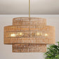 24" Boho Rattan Chandelier Light Fixture 6-Light Hand Woven Pendant Light Fixture Farmhouse Rustic