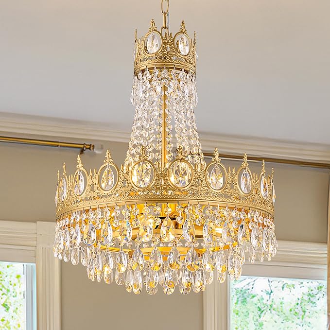 TOCHIC Gold Chandelier French Empire Crystal Chandeliers 6-Light Modern Luxury Ceiling Light Fixture 19" W x 23" H