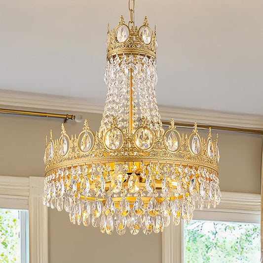 TOCHIC Gold Chandelier French Empire Crystal Chandeliers 6-Light Modern Luxury Ceiling Light Fixture 19" W x 23" H