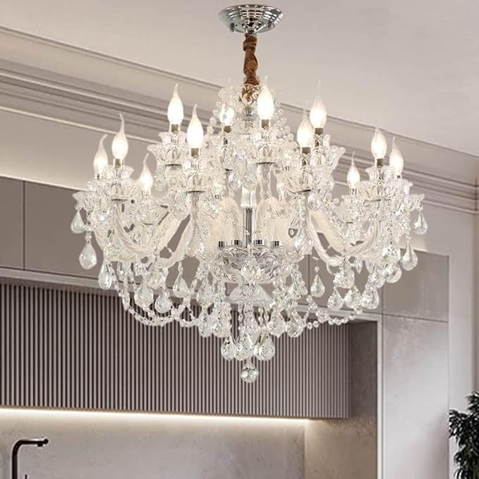 Clear Crystal Chandelier Lighting, Double Layer 8+4 Lights, K9 Clear Crystal Ceiling Lights, Modern Crystal Light for Living Room (12 Lights)