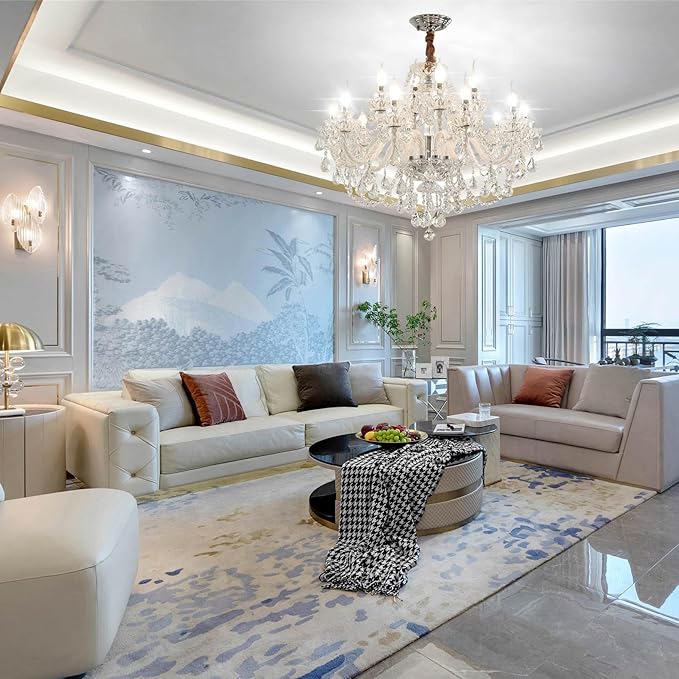 Clear Crystal Chandelier Lighting, Double Layer 8+4 Lights, K9 Clear Crystal Ceiling Lights, Modern Crystal Light for Living Room (12 Lights)