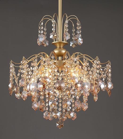 Q&S Modern Gold Crystal Chandelier Amber Crystal Pendant Light 6 Lights for Bedroom Dining Room Entryway Hallway Office Bathroom UL Listed
