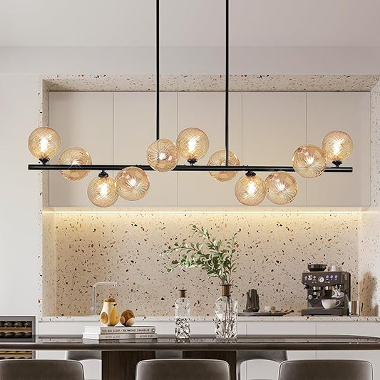 Chandeliers for Dining Room Linear Chandelier for Kitchen Island 51" Large Sputnik Linear Chandeliers with Amber Swirled Glass Large Pendant Lights Kitchen Island Dining Room Chandelier