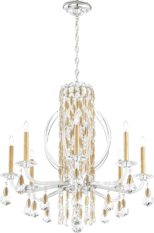 Signature RS8308N-22A, Siena 8 Light 30in x 31in Chandelier with Crystal Tusks in Heirloom Gold with Clear Swarovski Spectra Crystals
