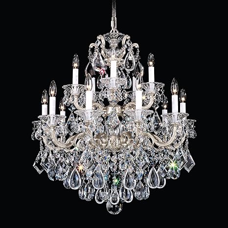 Signature 5075-48, La Scala 15 Light 28in x 32in Chandelier in Antique Silver with Clear Heritage Handcut Crystals