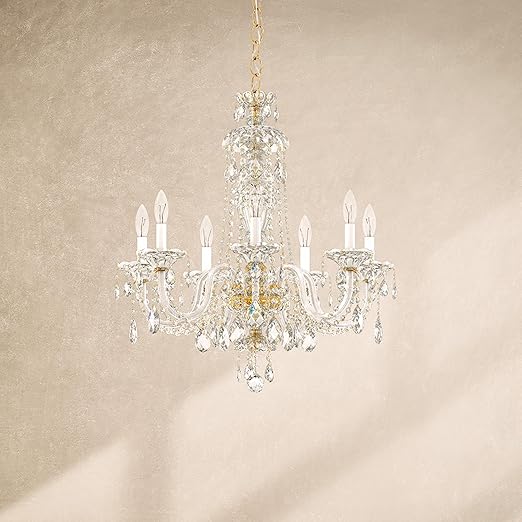 Signature 2995-211S, Sterling 7 Light 25in x 26in Chandelier in Gold with Clear Swarovski Crystals