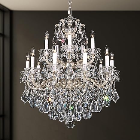 Signature 5075-48, La Scala 15 Light 28in x 32in Chandelier in Antique Silver with Clear Heritage Handcut Crystals
